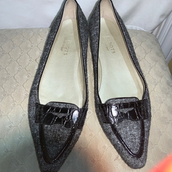 Talbots Ballet Flats Loafers Shoes Size 8.5B Black White tweed leather sole - Picture 3 of 8